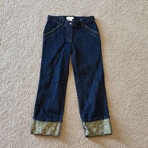 Dark Blue Jeans with Gold Cuffs